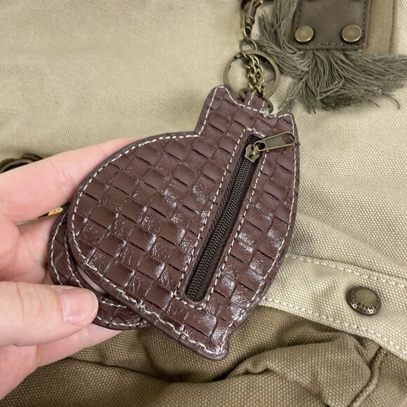 Chala Purse Sand Canvas Crossbody with Calico Cat Key Chain Change Purse NWT - Picture 4 of 13